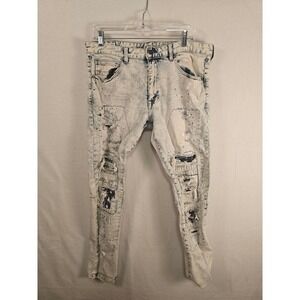 Smoke Rise Dnm Co. Distressed Ripped Jeans Paint Splatter Light Wash Denim Men's